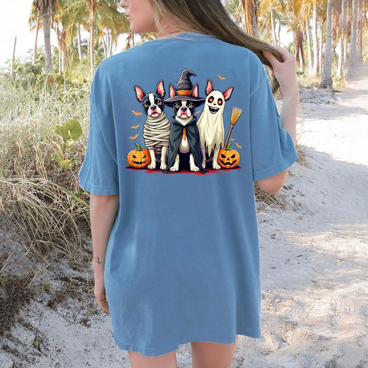Boston Terrier Halloween Costume Mummy Witch Ghost Dog Lover For Men Women Kids Women's Comfort Colors T-Shirt Back Print