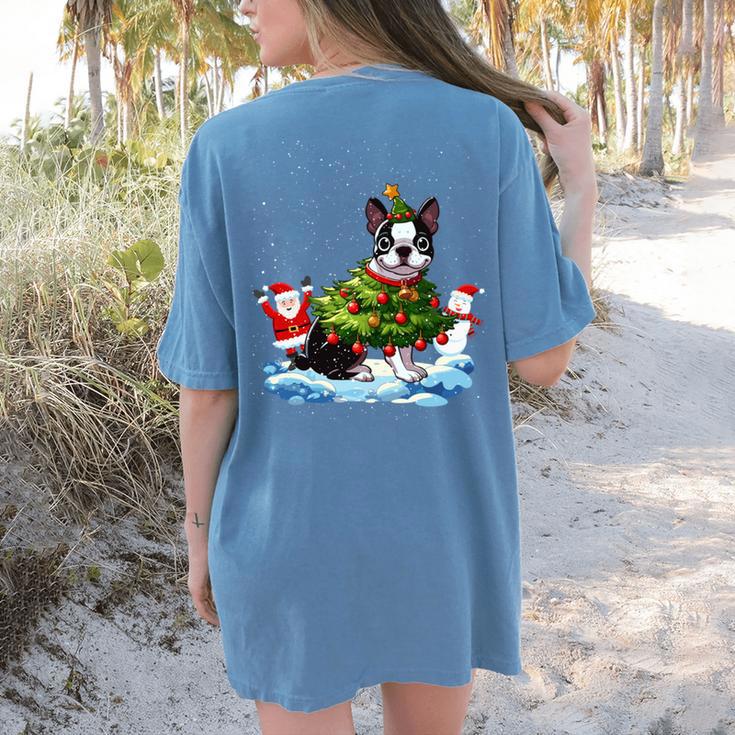 Boston Terrier Merry Christmas Tree Lights Dog X-Mas Dogs Women's Comfort Colors T-Shirt Back Print