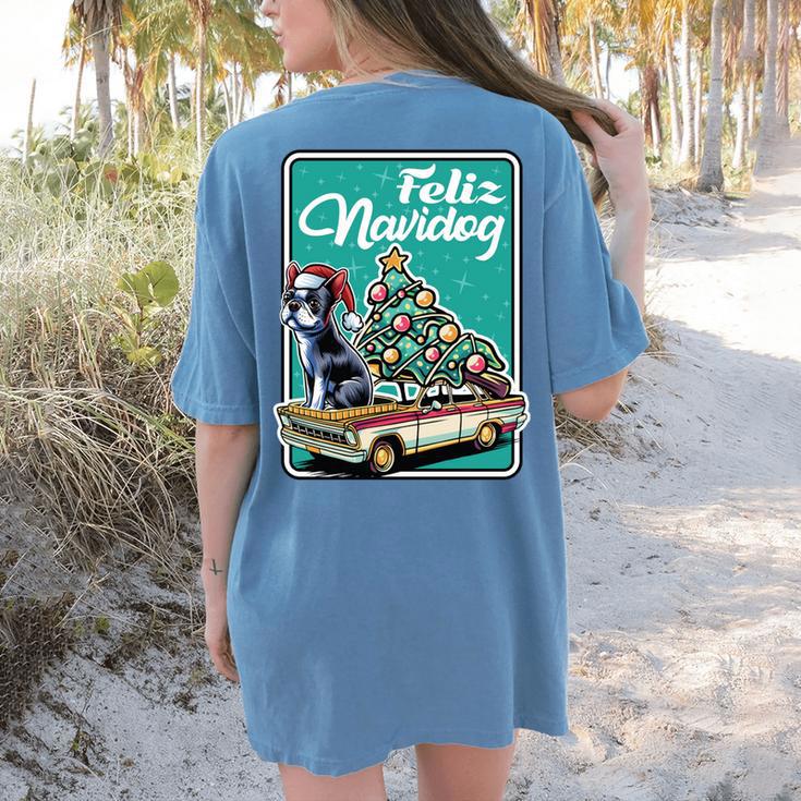 Boston Terrier Merry Christmas Tree Truck Dog X-Mas Women's Comfort Colors T-Shirt Back Print