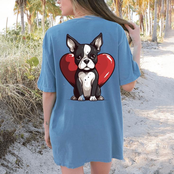Boston Terrier Mom Dad Bostie Dog Lover Valentines Day Women's Comfort Colors T-Shirt Back Print