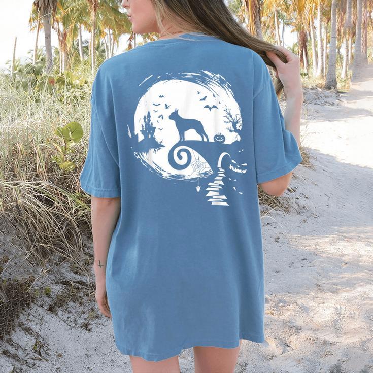Boston Terrier And Moon Halloween Costume Dog Lover Women's Comfort Colors T-Shirt Back Print
