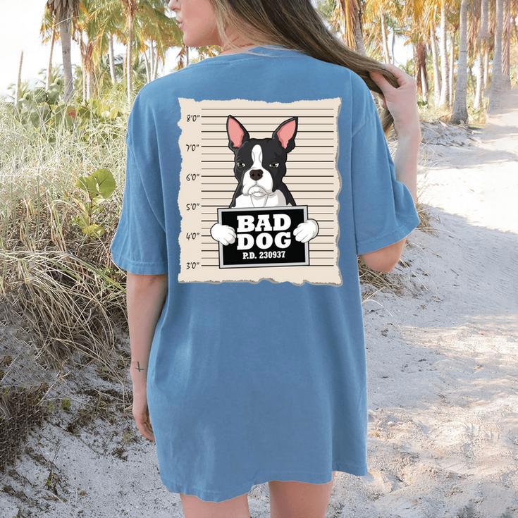 Boston Terrier Mug Shot Guilty Dog Women's Comfort Colors T-Shirt Back Print