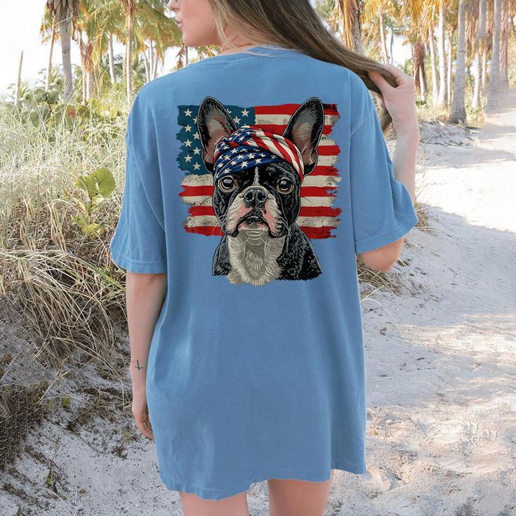 Boston Terrier Patriotic 4th Of July USA American Flag Women's Comfort Colors T-Shirt Back Print
