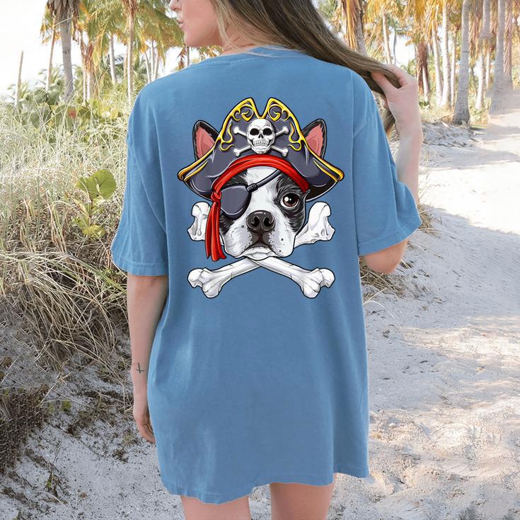 Boston Terrier PirateShirt Jolly Roger Crossbones Skull Women's Comfort Colors T-Shirt Back Print