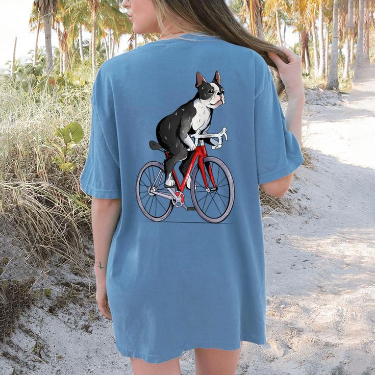 Boston Terrier Riding Bicycle Cute Bostie Biker Raglan Baseball Tee Women's Comfort Colors T-Shirt Back Print