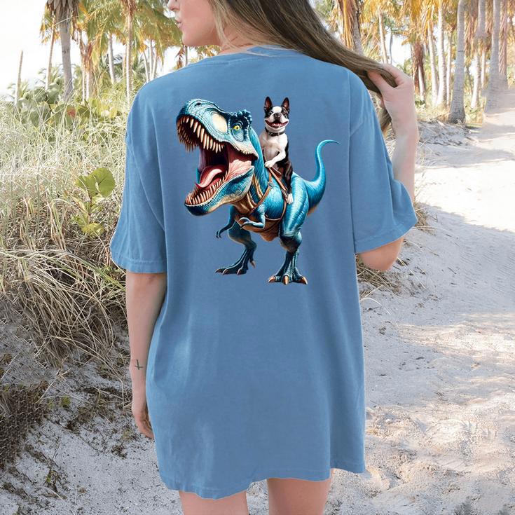 Boston Terrier Riding T-Rex Dinosaur Dog Lover Women's Comfort Colors T-Shirt Back Print