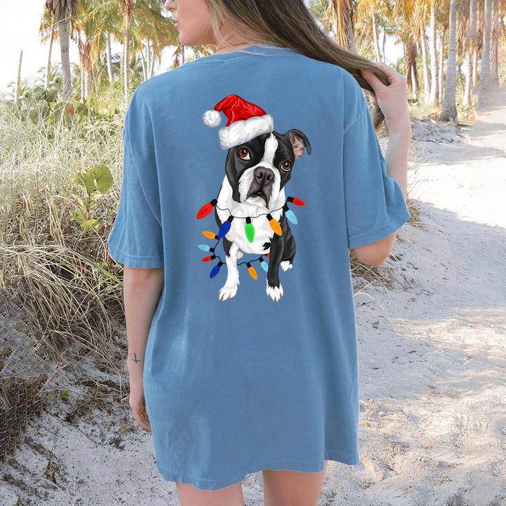 Boston Terrier Santa Christmas Lights Xmas Dog Lover Men Women Kids Women's Comfort Colors T-Shirt Back Print