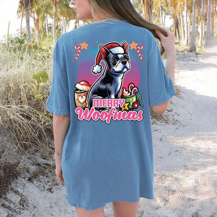 Boston Terrier Santa Claus Coffee Mug Merry Christmas Dogs Women's Comfort Colors T-Shirt Back Print