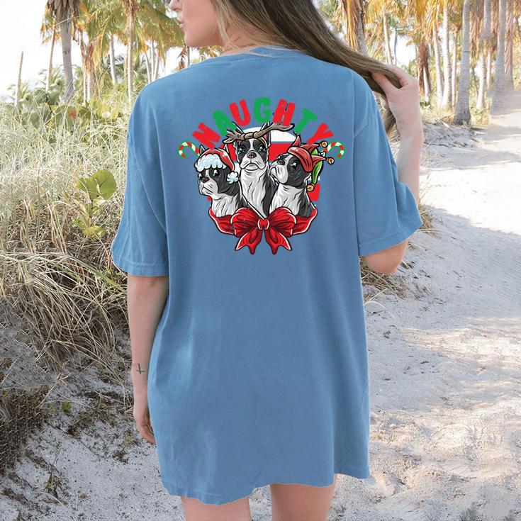 Boston Terrier Santa Claus Elf Reindeer Christmas Dog X-Mas Women's Comfort Colors T-Shirt Back Print