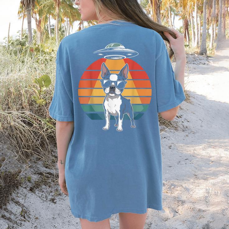 Boston Terrier UFO Alien Boston Terrier Dog Mom Dad Women's Comfort Colors T-Shirt Back Print