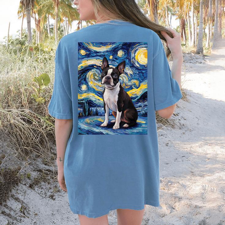 Boston Terrier Van Gogh Starry Night Women's Comfort Colors T-Shirt Back Print