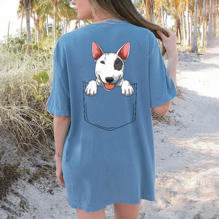 Bull Terrier Pocket Bull Terrier Peeking Out Pocket Women's Comfort Colors T-Shirt Back Print