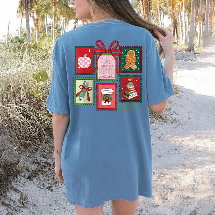 Christmas Teacher Stamps Women's Comfort Colors T-Shirt Back Print