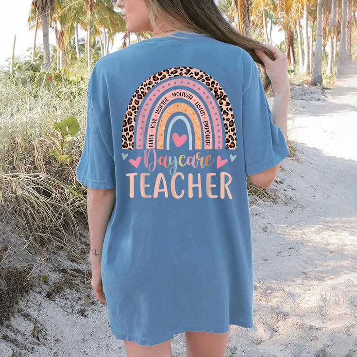 Cute Daycare Teacher Rainbow Leopard Print Childcare Worker Women's Comfort Colors T-Shirt Back Print Cute Daycare Teacher Rainbow Leopard Print Childcare Worker Women's Comfort Colors T-Shirt Back Print