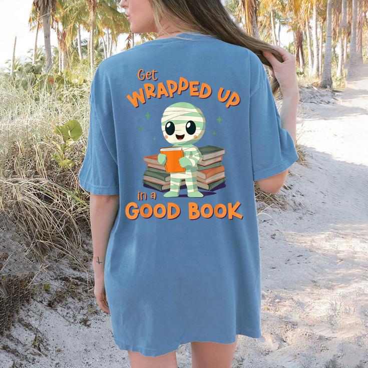 Cute Halloween Teacher Librarian Mummy Reading Books Women's Comfort Colors T-Shirt Back Print