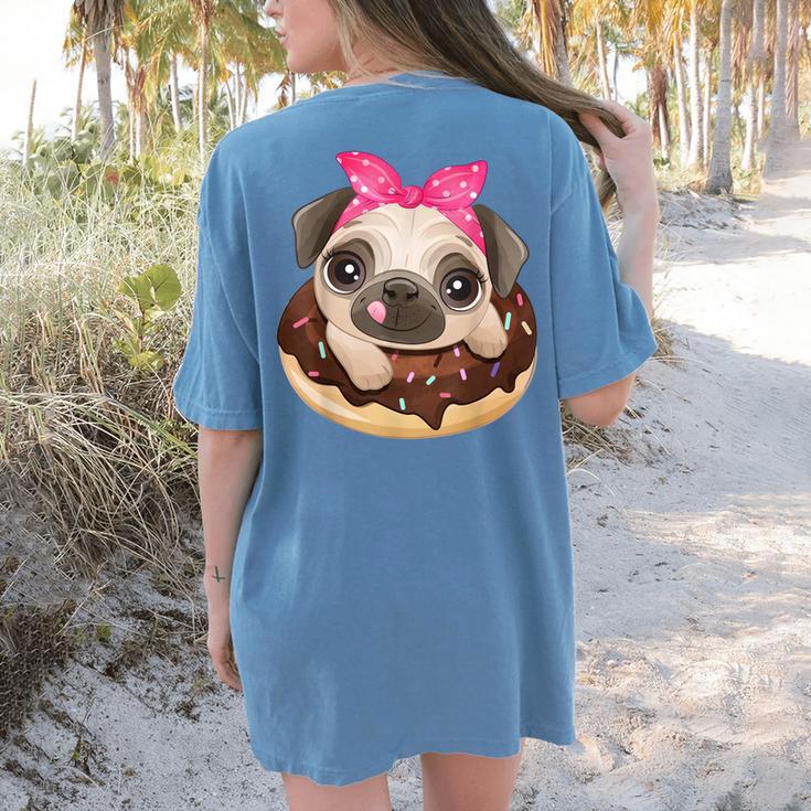 Cute Pug Shirt Donut Girls Dog Women's Comfort Colors T-Shirt Back Print