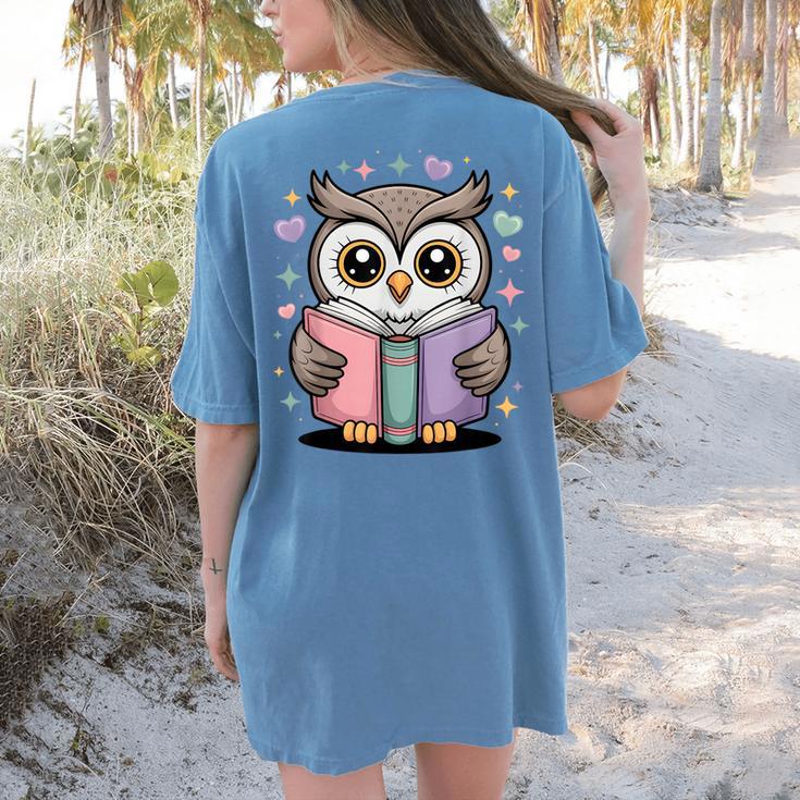 Cute Reading Owl Book Lover Teacher Librarian Bookworm Women's Comfort Colors T-Shirt Back Print Cute Reading Owl Book Lover Teacher Librarian Bookworm Women's Comfort Colors T-Shirt Back Print