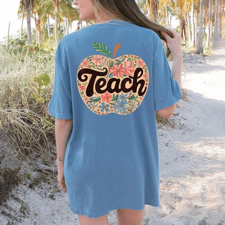 Cute Teacher With Apple Retro Teacher Kids Back To School Women's Comfort Colors T-Shirt Back Print Cute Teacher With Apple Retro Teacher Kids Back To School Women's Comfort Colors T-Shirt Back Print