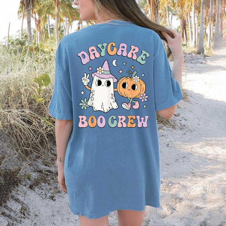 Daycare Boo Crew Groovy Halloween Floral Ghost Kid Teacher Women's Comfort Colors T-Shirt Back Print Daycare Boo Crew Groovy Halloween Floral Ghost Kid Teacher Women's Comfort Colors T-Shirt Back Print