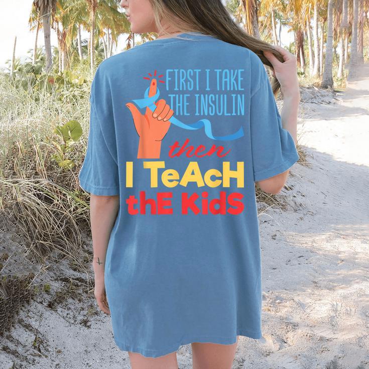 Diabetic Teacher Diabetes Awareness Insulin Blue Ribbon Women's Comfort Colors T-Shirt Back Print Diabetic Teacher Diabetes Awareness Insulin Blue Ribbon Women's Comfort Colors T-Shirt Back Print