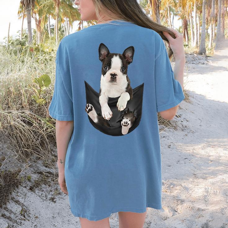 Dog Lovers Boston Terrier In Pocket Dog Face For Men Women Kids Women's Comfort Colors T-Shirt Back Print