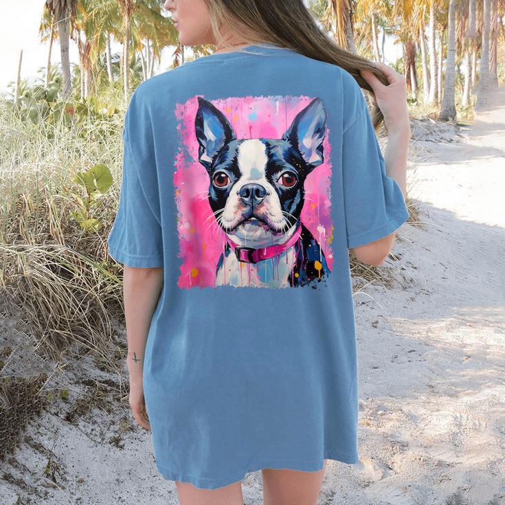 Dog Pink Boston Terrier Women's Comfort Colors T-Shirt Back Print
