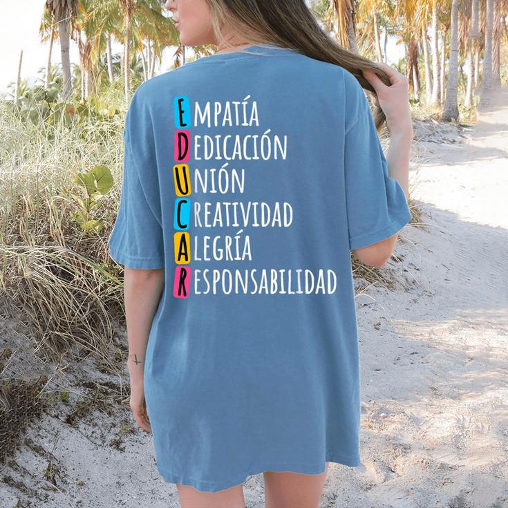 Educar Bilingual Spanish Teacher Women's Comfort Colors T-Shirt Back Print Educar Bilingual Spanish Teacher Women's Comfort Colors T-Shirt Back Print
