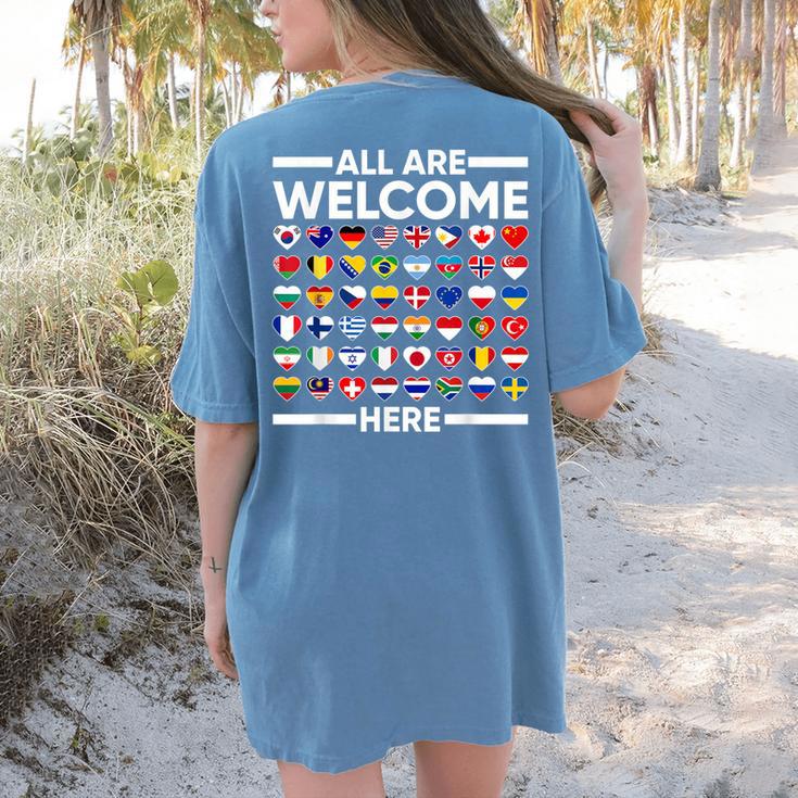 ESL Teacher All Are Welcome Here For Worlds Virtual Teachers Women's Comfort Colors T-Shirt Back Print ESL Teacher All Are Welcome Here For Worlds Virtual Teachers Women's Comfort Colors T-Shirt Back Print