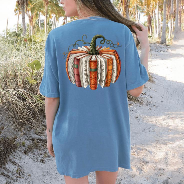 Fall Book Pumpkin Retro Reading Halloween Teacher Librarian Women's Comfort Colors T-Shirt Back Print Fall Book Pumpkin Retro Reading Halloween Teacher Librarian Women's Comfort Colors T-Shirt Back Print