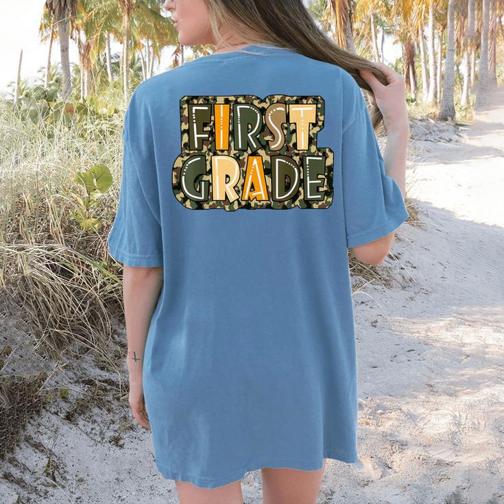 First 1St Grade Camo Camouflage Boy Teacher Back To School Women's Comfort Colors T-Shirt Back Print