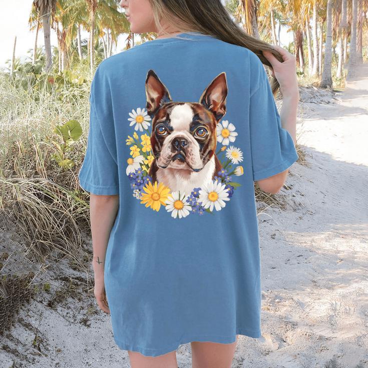 Floral Boston Terrier Women's Comfort Colors T-Shirt Back Print