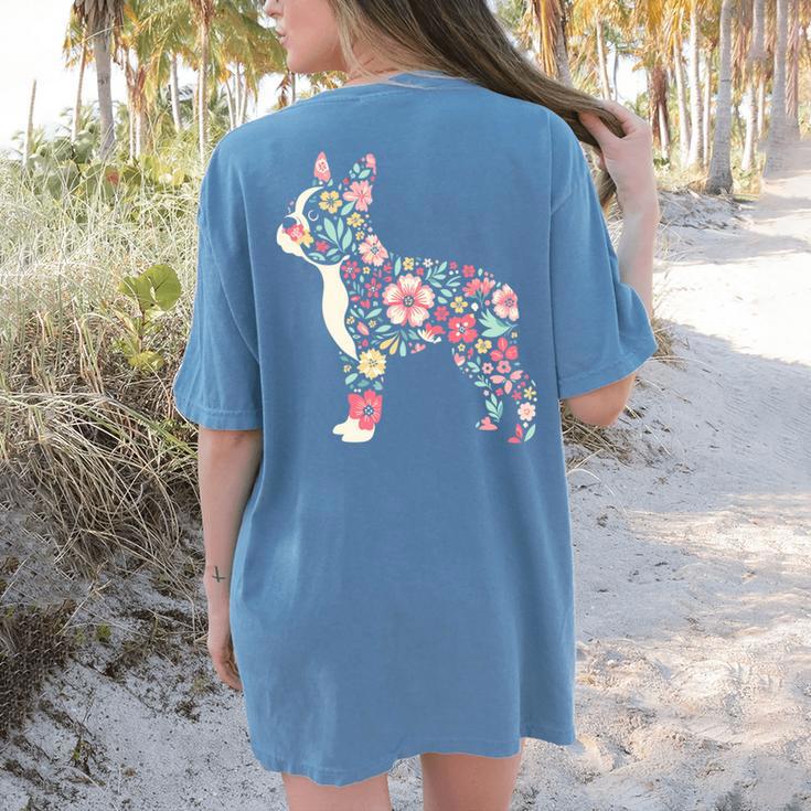 Floral FLower Boston Terrier Mom Grandma Women's Comfort Colors T-Shirt Back Print