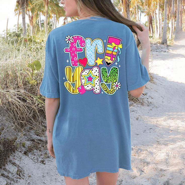 Fri-Yay Happy Friday Weekend Teacher Back To School Women's Comfort Colors T-Shirt Back Print Fri-Yay Happy Friday Weekend Teacher Back To School Women's Comfort Colors T-Shirt Back Print