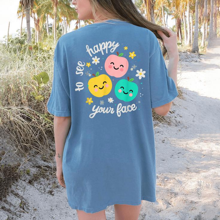 Groovy Happy To See Your Face Teacher School Appreciation Women's Comfort Colors T-Shirt Back Print Groovy Happy To See Your Face Teacher School Appreciation Women's Comfort Colors T-Shirt Back Print