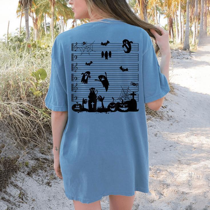 Halloween Music Note Clefs Spooky Ghost For Music Teacher Women's Comfort Colors T-Shirt Back Print