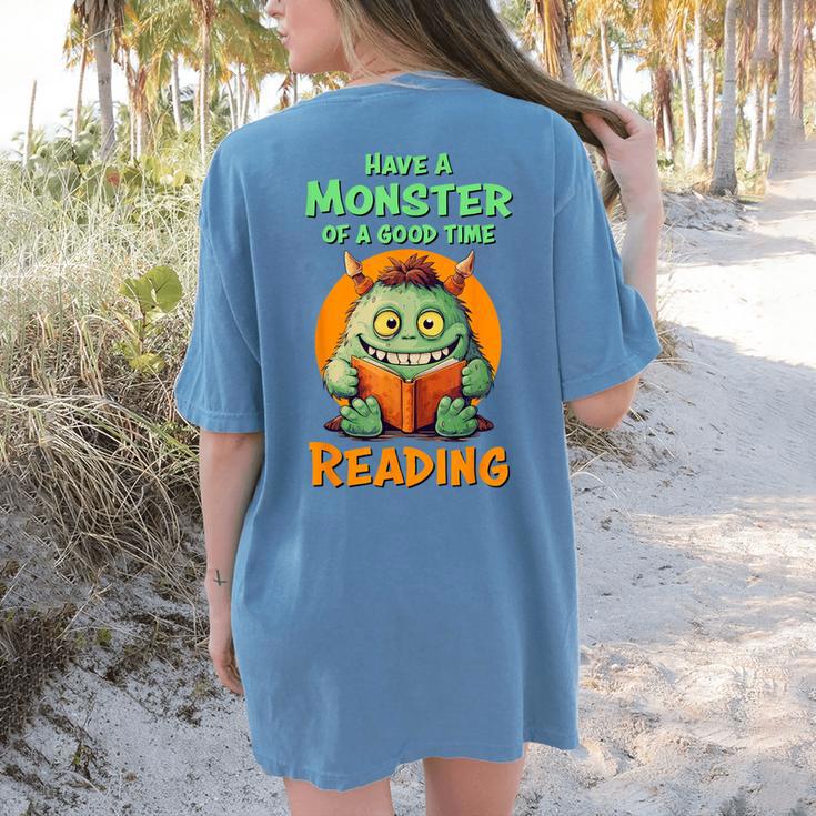 Halloween Teacher Librarian Monster Reading Books Men Women Kids Women's Comfort Colors T-Shirt Back Print Halloween Teacher Librarian Monster Reading Books Men Women Kids Women's Comfort Colors T-Shirt Back Print