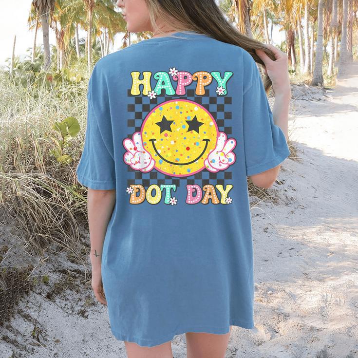 Happy Dot Day Hippie Flowers Smile Face Groovy Teacher Kids Women's Comfort Colors T-Shirt Back Print