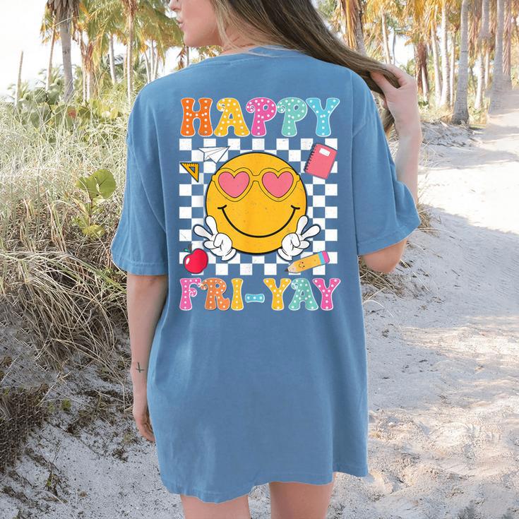 Happy Fri-Yay Groovy Teacher Friday Weekend Fri Yay Women's Comfort Colors T-Shirt Back Print Happy Fri-Yay Groovy Teacher Friday Weekend Fri Yay Women's Comfort Colors T-Shirt Back Print