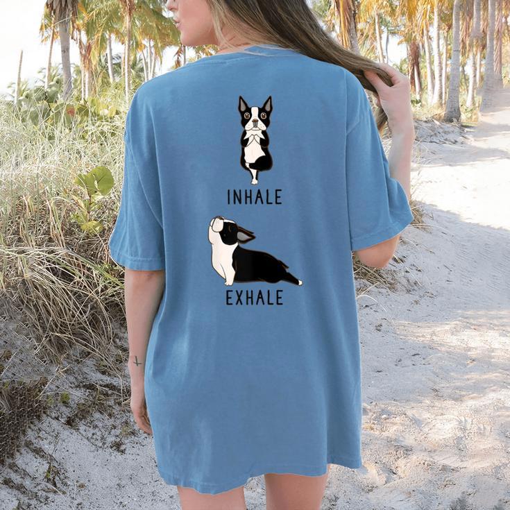 Inhale Exhale Yoga Boston Terrier Tshirt Women's Comfort Colors T-Shirt Back Print