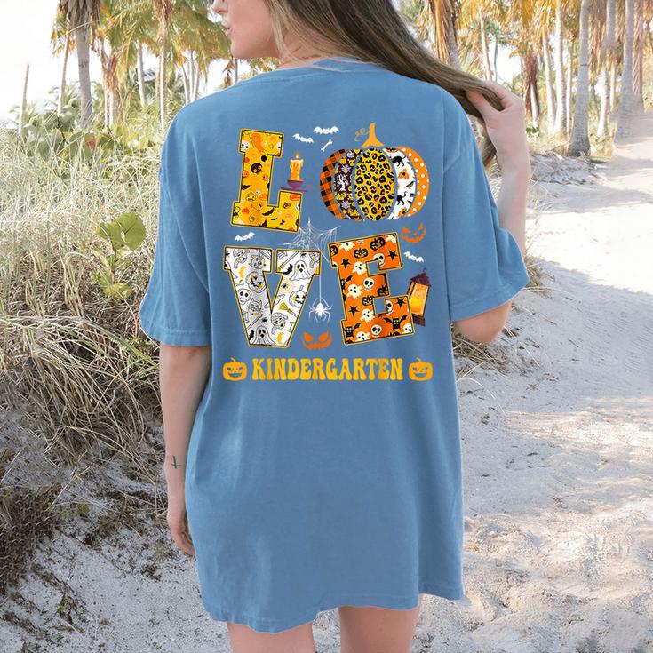 LOVE Kindergarten Pumpkin Teacher Student Halloween Costume Women's Comfort Colors T-Shirt Back Print