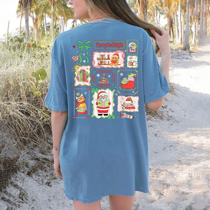 Merry And Bright Christmas Gingerbread Santa Book Teacher Women's Comfort Colors T-Shirt Back Print