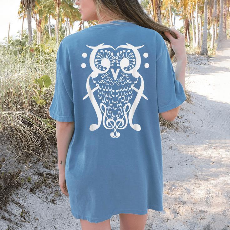 Music Note Owl Shirt Musicians Teacher Birthday Bird Women's Comfort Colors T-Shirt Back Print