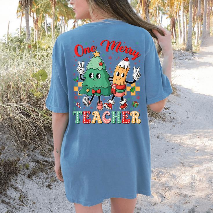 One Merry Teacher Groovy Christmas Tree Pjs Xmas Teacher Women's Comfort Colors T-Shirt Back Print One Merry Teacher Groovy Christmas Tree Pjs Xmas Teacher Women's Comfort Colors T-Shirt Back Print