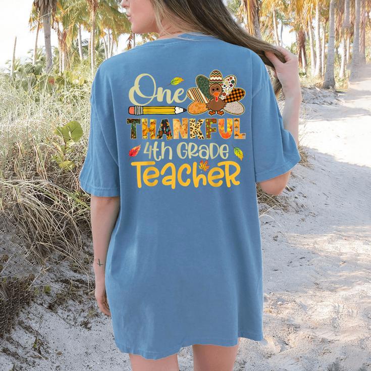 One Thankful 4th Grade Teacher Turkey Leopard Thanksgiving Women's Comfort Colors T-Shirt Back Print One Thankful 4th Grade Teacher Turkey Leopard Thanksgiving Women's Comfort Colors T-Shirt Back Print