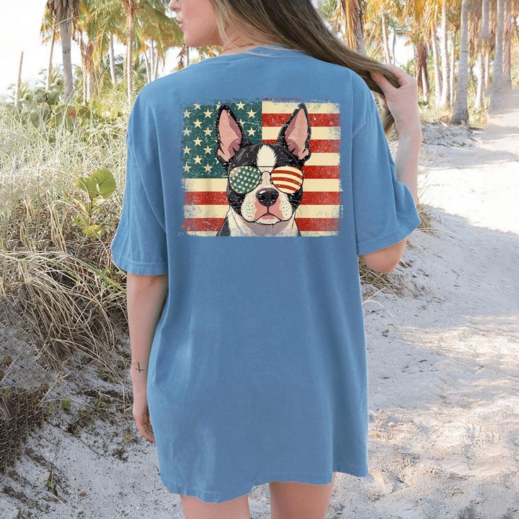 Patriotic Boston Terrier Dog Lover USA Flag 4th Of July For Men Women Kids Women's Comfort Colors T-Shirt Back Print