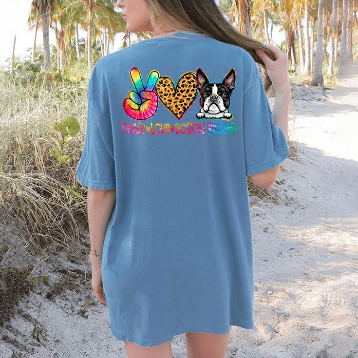 Peace Love Boston Terrier Tie Dye Dog Lover For Men Women Girls Kids Women's Comfort Colors T-Shirt Back Print