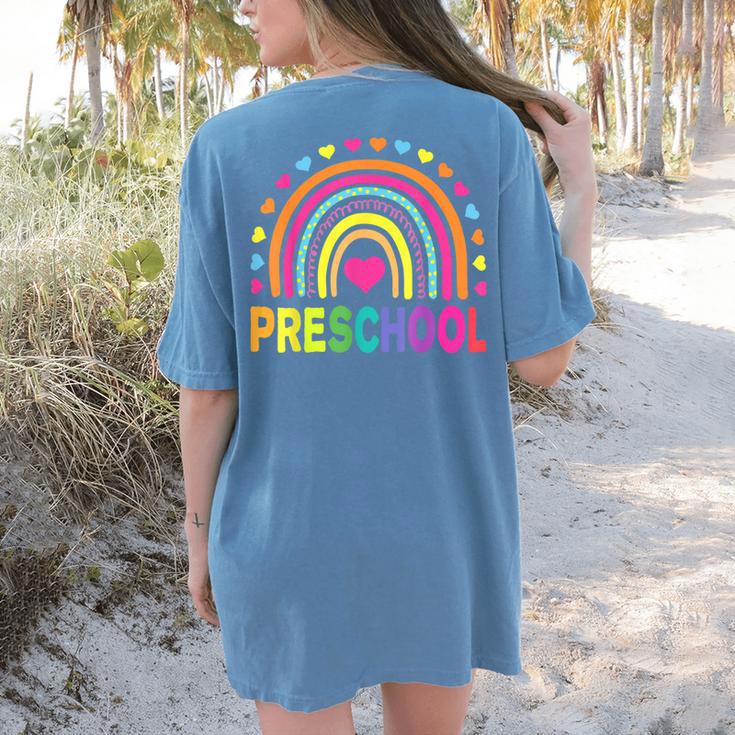 Preschool Rainbow Girls Boys Kids Teacher Back To School Women's Comfort Colors T-Shirt Back Print