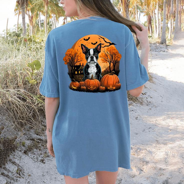 Pumpkin Boston Terrier Costume On Boston Terrier Halloween Women's Comfort Colors T-Shirt Back Print