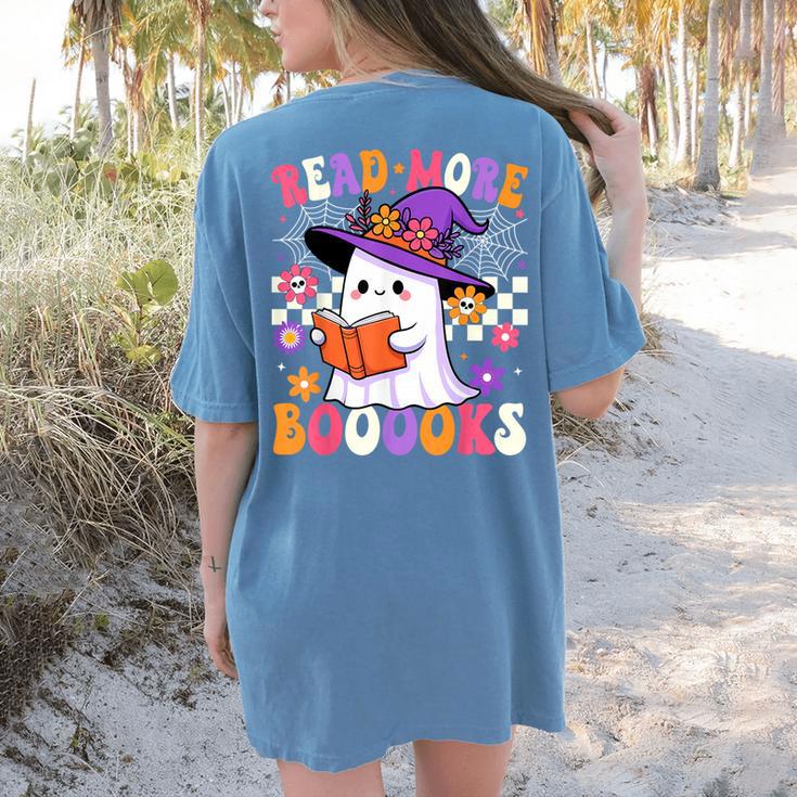 Read More Books Ghost Reading Book Teacher Halloween Women's Comfort Colors T-Shirt Back Print