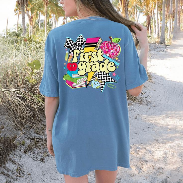 Retro First Grade Teacher Disco Ball Coquette Back To School Women's Comfort Colors T-Shirt Back Print